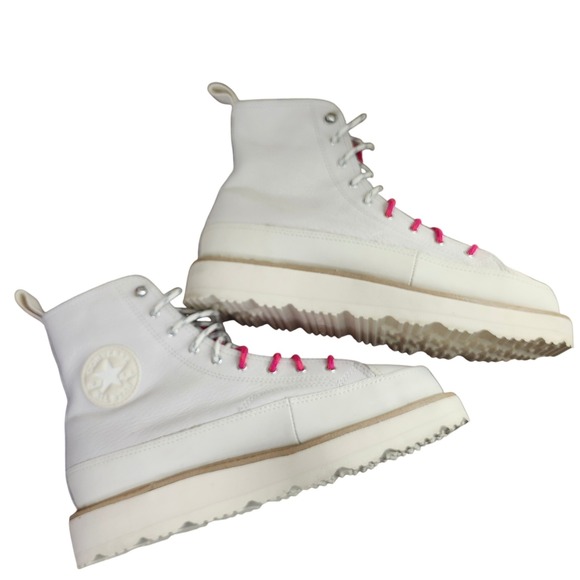 Converse CTAS Lugged Winter White Leather Platform Shoes Hot Pink Laces Size 8 - Picture 11 of 11